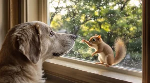 Relâché dans la forêt, cet écureuil revient chaque matin jouer à la fenêtre avec sa meilleure amie canine